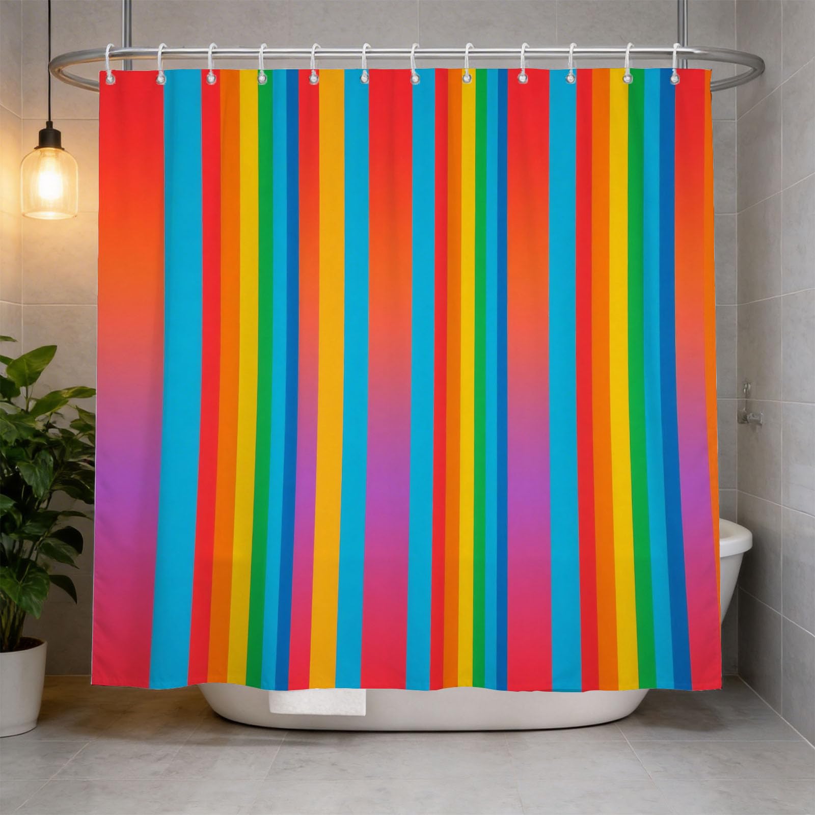 Hongduo 3D Rainbow Stripe Shower Curtain for Stalls Bathtubs Ombre Bathroom Decor Shower Curtain Set Polyester Fabric Waterproof 120x180cm/48X71 Inch with Hooks