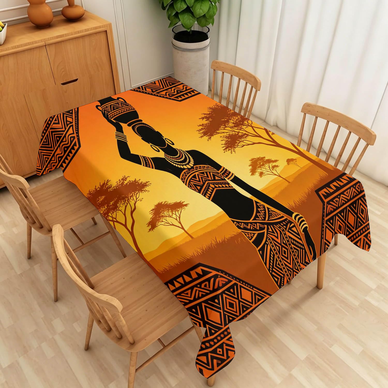 Afrykański obrus damski prostokątny obrus odporny na plamy 160 x 240 cm, Afryka wodoodporny zmywalny poliester obrus stołowy, obrusy do kuchni, na imprezy, do jadalni 1077f