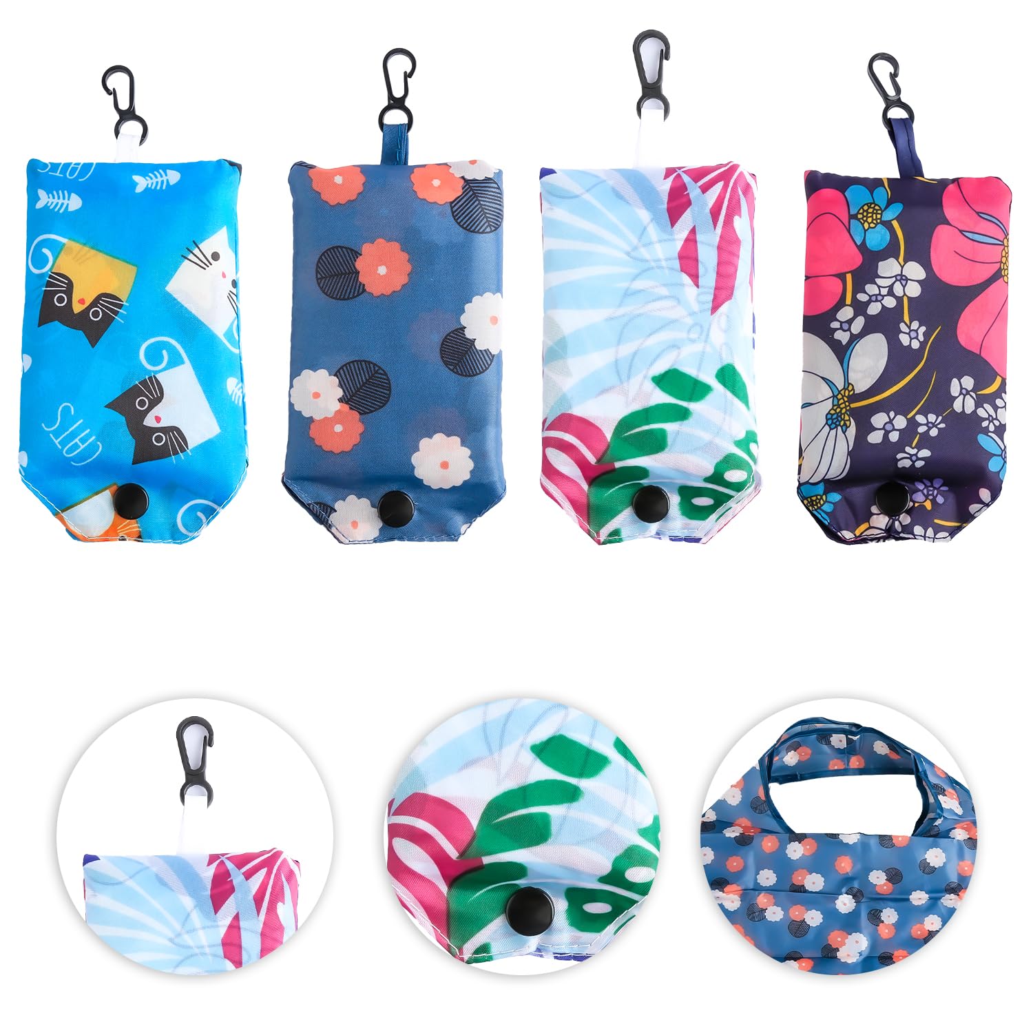 Bojueshaw 4pcs Foldable Shopping Bags, Waterproof Tote Bags, Washable Grocery Bags, Eco Tote Bags for Daily Shopping Travel, Outdoors - Image 3