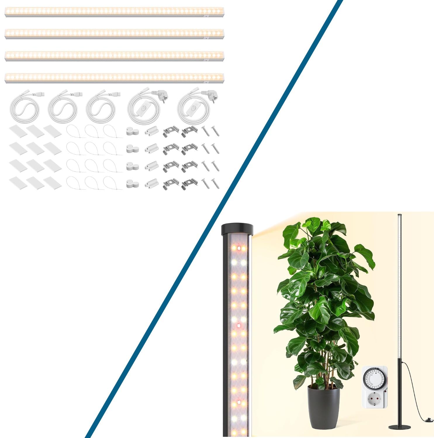Barrina T5 Grow Lampe, 59cm, Gelbes Vollspektrum Sonnenlicht, 40W (4 x 10W) T10 Pro Stehende Grow Lampe mit Timer, 42W, 169 LEDs, 660 nm Vollspektrum