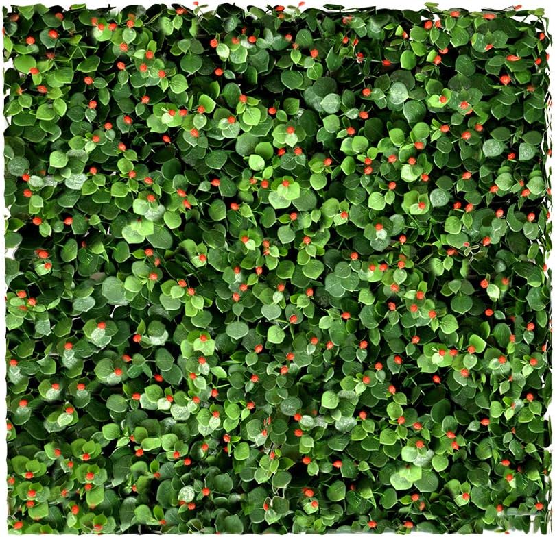 ECOOPTS 20" x 20" Artificial Ivy Fence Greenery Panel Laurel Boxwood Privacy Fence Ivy Screen Decoration for Home Backyard Patio Indoor Outdoor (Red Point Pentagon, 6 Pieces)