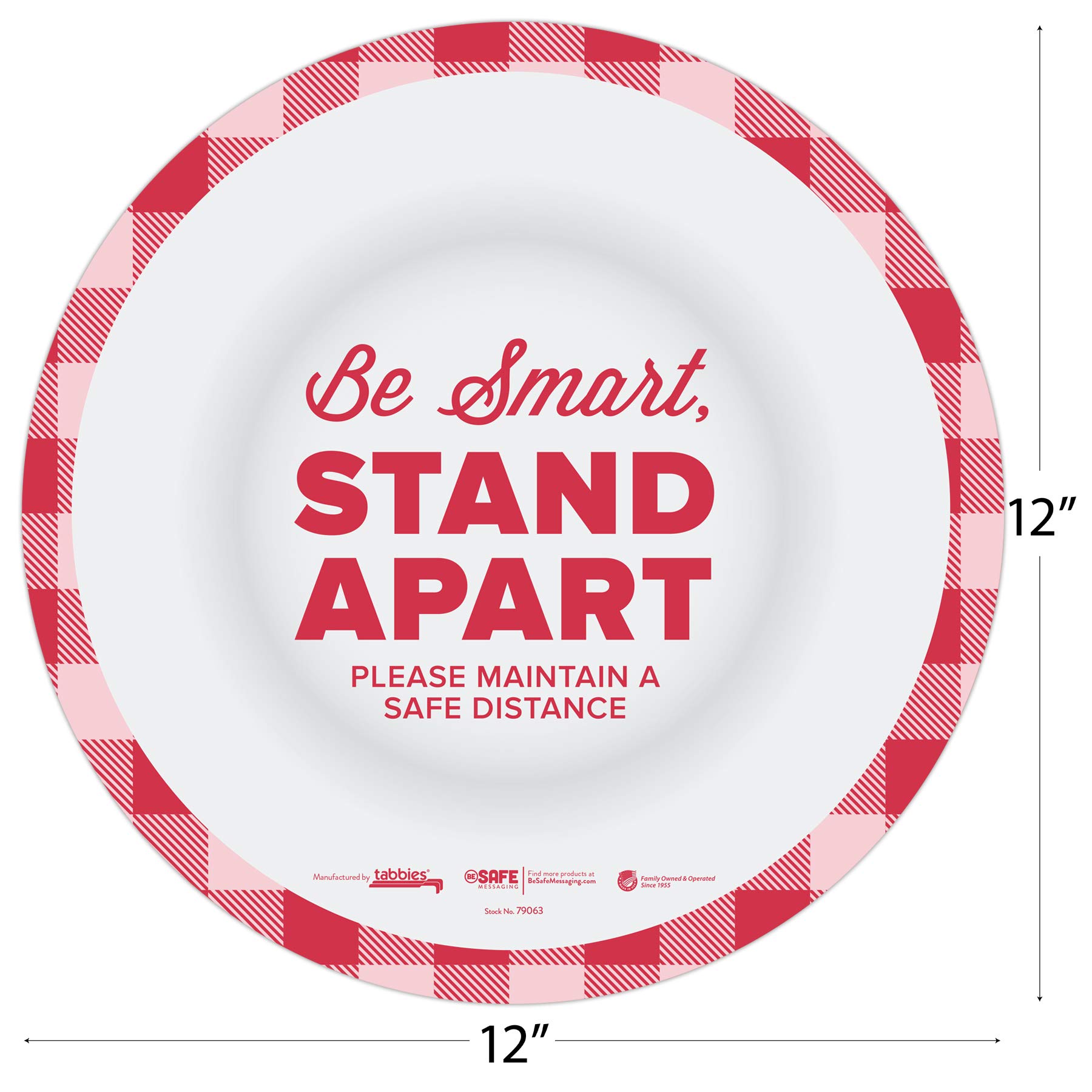 BeSafe Messaging "Be Smart Stand Apart" Plato de cena, paquete de 6 – 30,5 cm redondo, vinilo reposicionable antideslizante piso, comercial, pegatinas de huella de restaurante (paquete de 6)