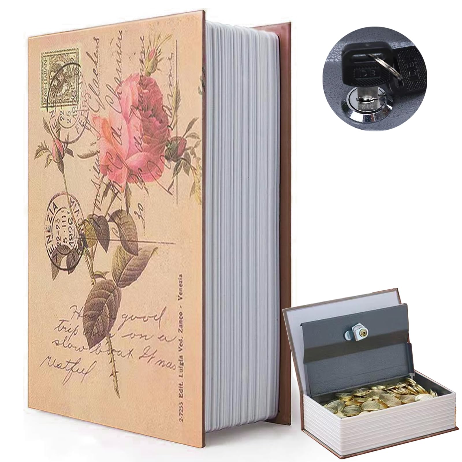 CINQUECENTO 500 CD付きブック Decorative Book Safe Box with Combination Lock, Vintage Faux Book