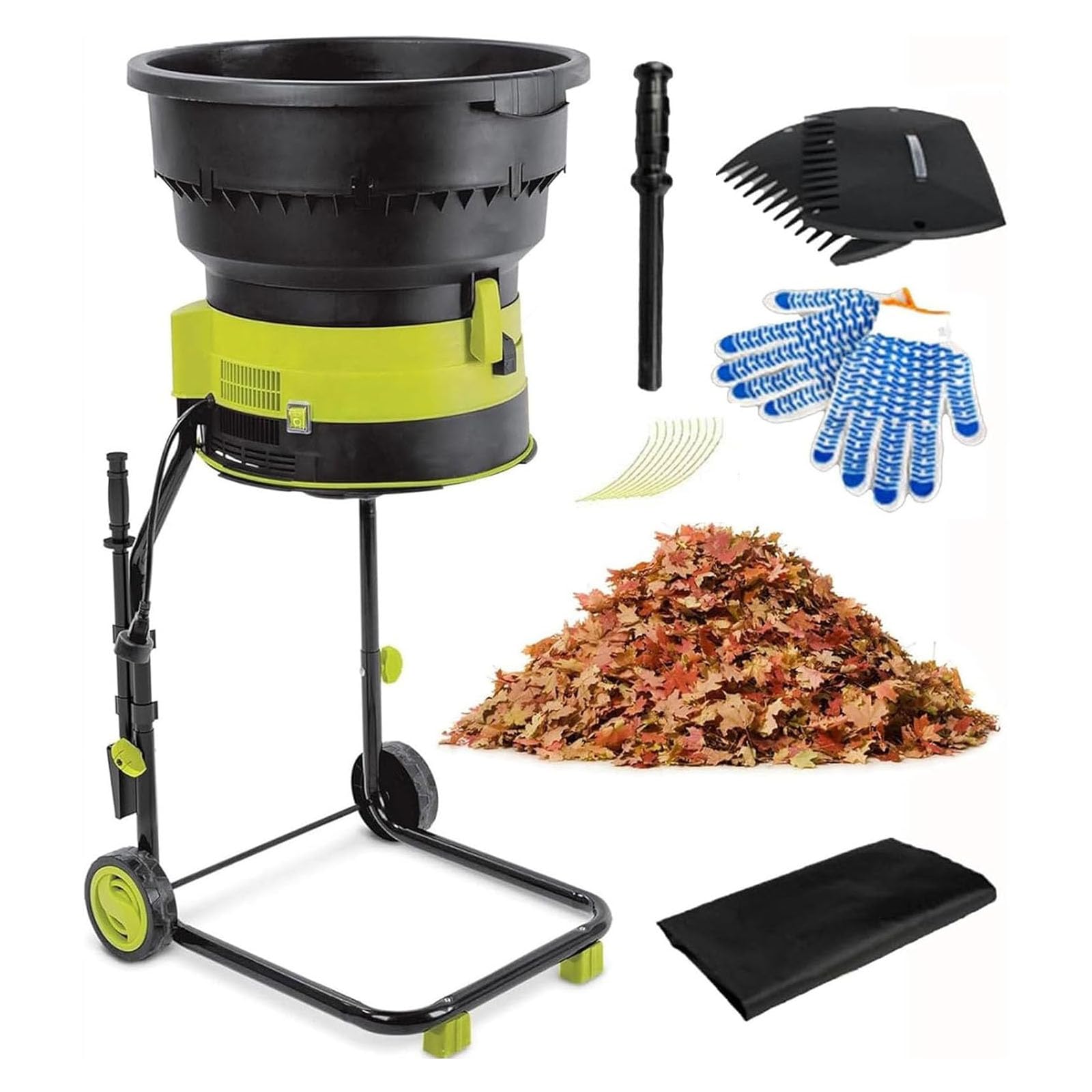 Trituradora/desmenuzadora Eléctrica De Hojas De 2500 W, Trituradora De Compost De 8000 RPM, Tolva De Alimentación De 54 Cm, Tamaño De Partícula Ajustable, Ruedas Y Nopowercord