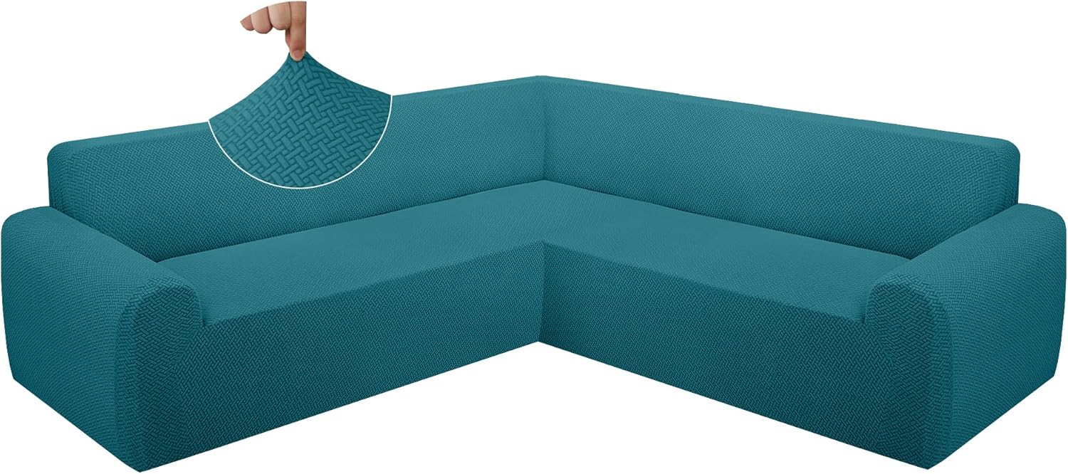 ALIECOM Extra Soft Corner Sectional Sofa Covers L Shaped Couch Cover Sectional Slipcovers with Non Slip Foams Jacquard Stretch U Shape Furniture Protector for Pets Dogs (Ash Grey, Large)