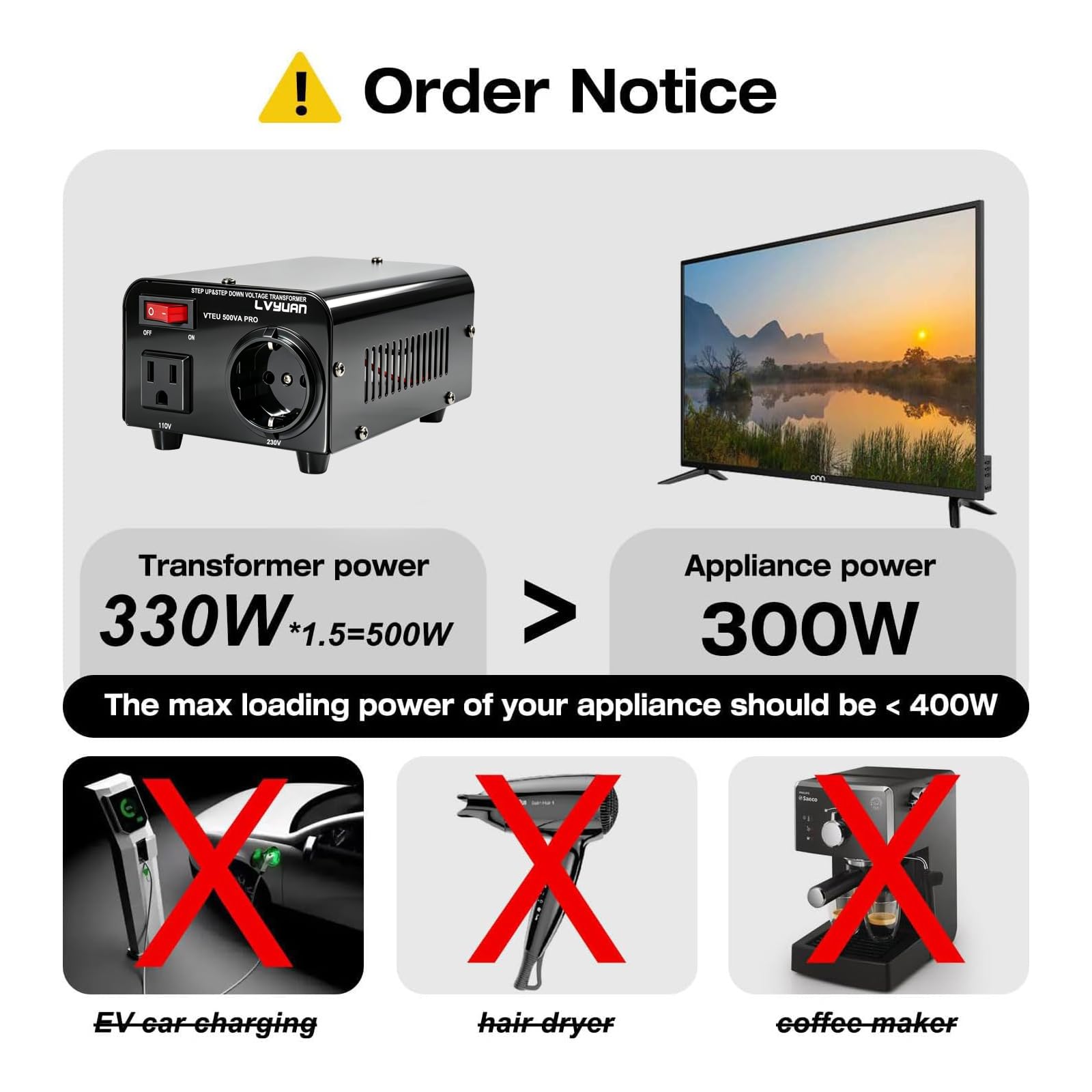 Cantonape 500W Spannungswandler, 230V bis 110V USA Spannungswandler Ringkern-Transformator 500VA Pro - In: 110V oder 220V / Out: 110V und 220V