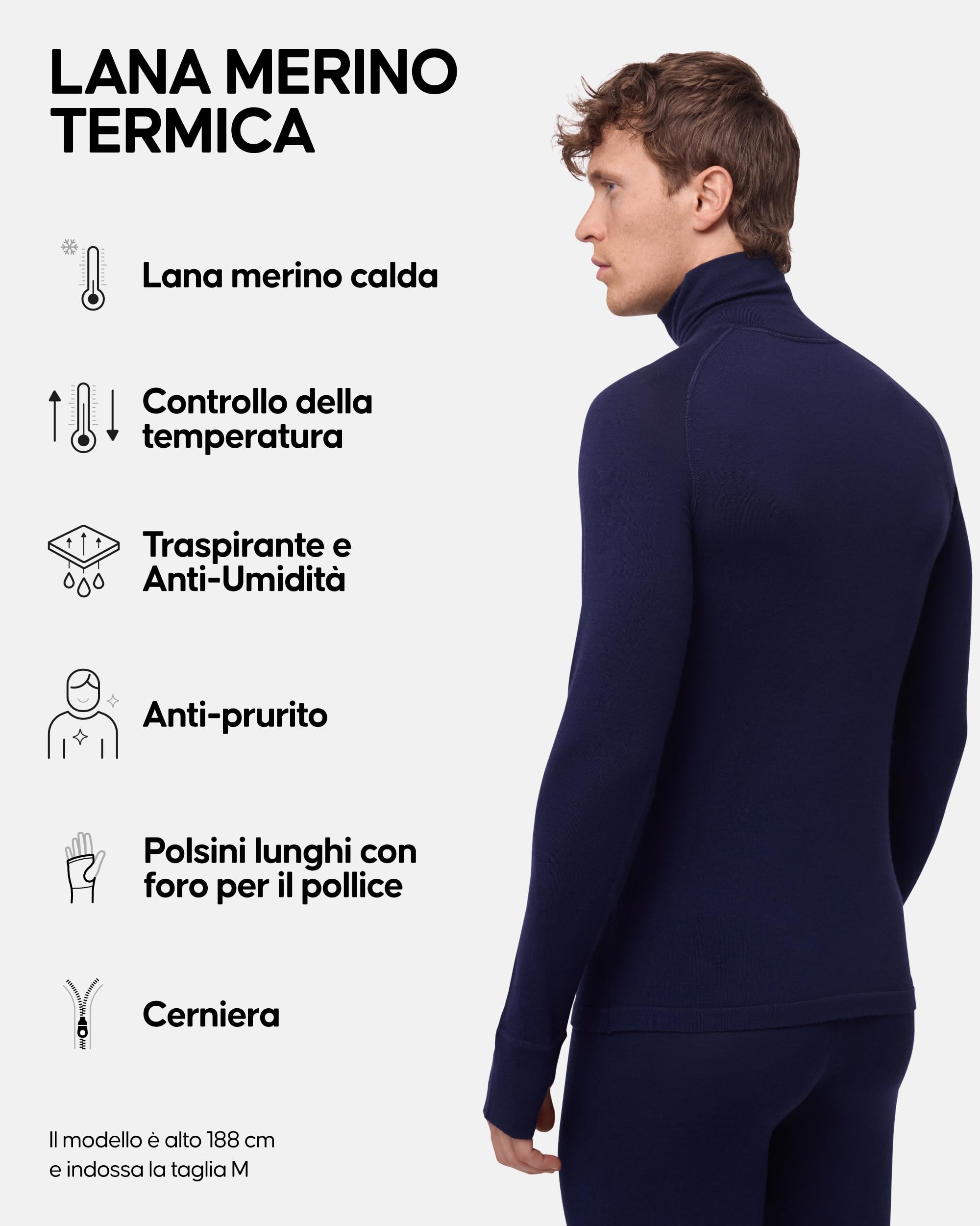 DANISH ENDURANCE Maglia Termica Uomo in Lana Merino, Manica Lunga, per Sci, Trekking, Escursionismo con o Senza Chiusura Zip