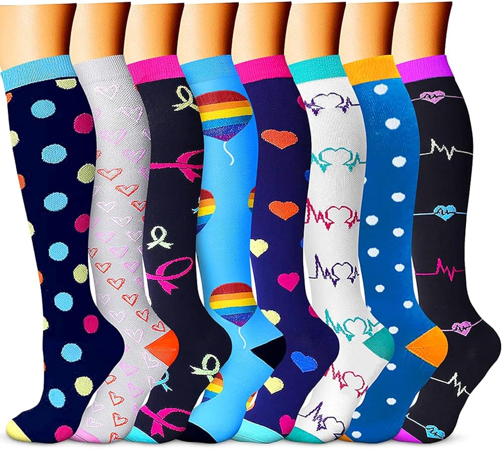 QUXIANG Calcetines de compresión de cobre para mujeres y hombres de circulación 8 pares Lo mejor para correr y ciclismo atlético 15-20 mmHg Cobre