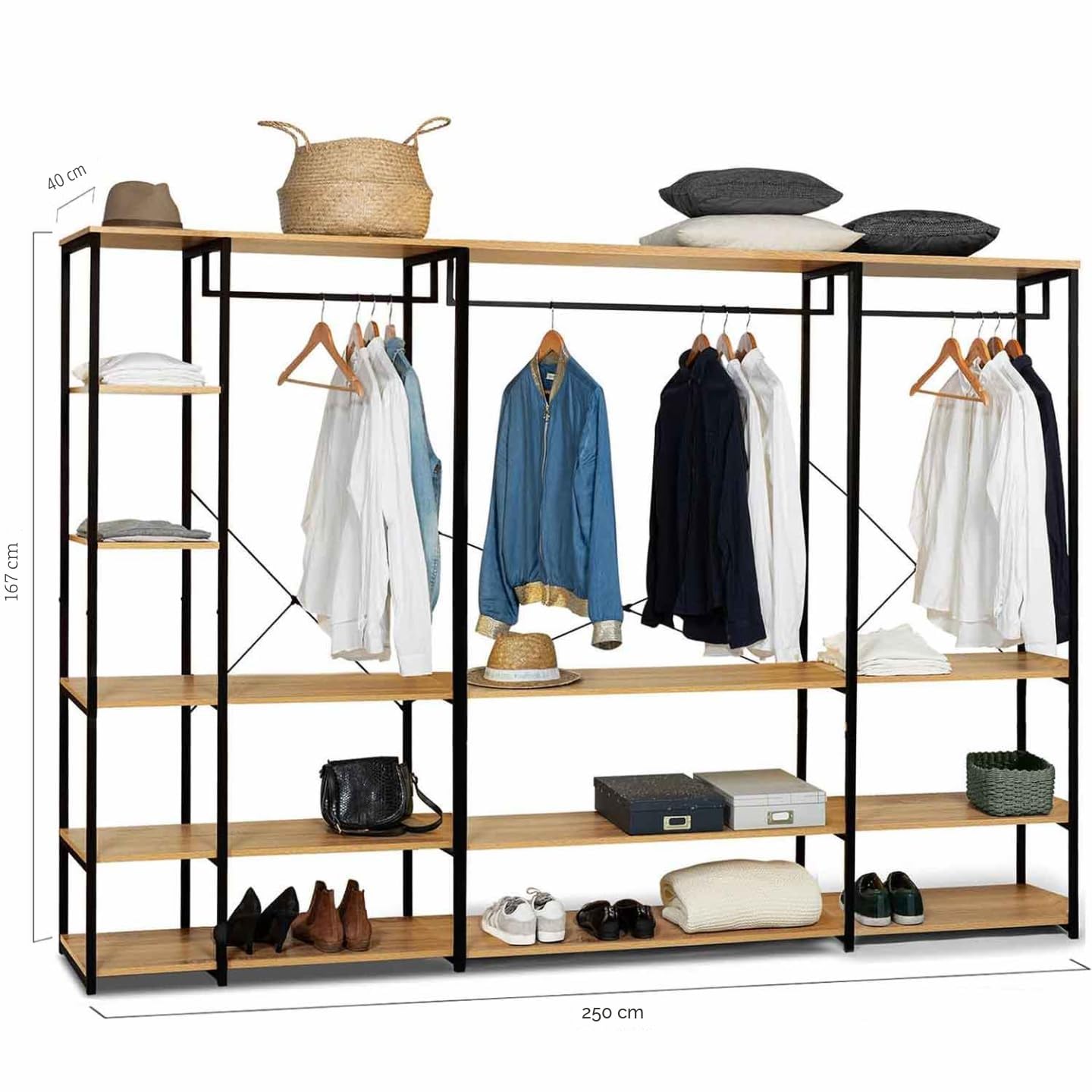 IDMarket - Vestidor modular XXL, gran capacidad, L. 250 cm, Detroit, diseño industrial