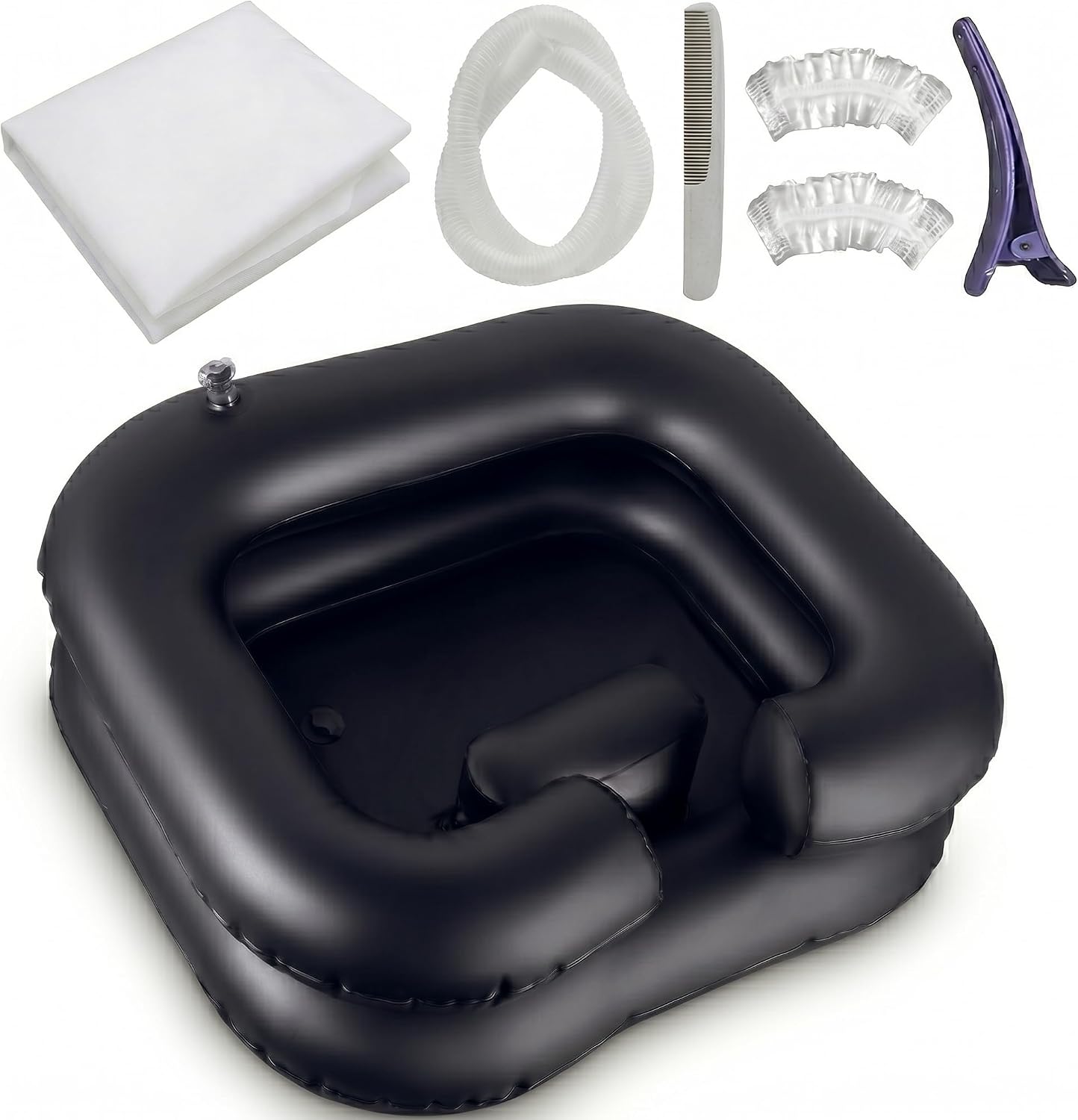 Inflatable Shampoo Basin for Bedridden: Portable Bedside Hair Washing Sink with Pillow, Waterproof Cape, Ear Covers & Tools for Elderly, Disabled, Pregnant & Post-Surgery Care