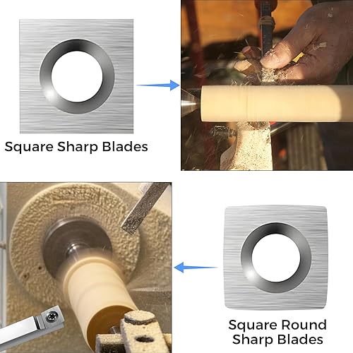 Miniatura 7 de OUYANG Juego de 10 piezas de cortadores de carburo de tungsteno para herramientas de torneado de torno de madera, incluye 5 piezas de borde cuadrado