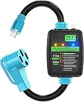 Vista 9 de CircleCord Cable adaptador protector contra sobretensiones RV de 30 amperios a 110 voltios, 8000 julios, NEMA TT-30R a 5-15P, protección contra