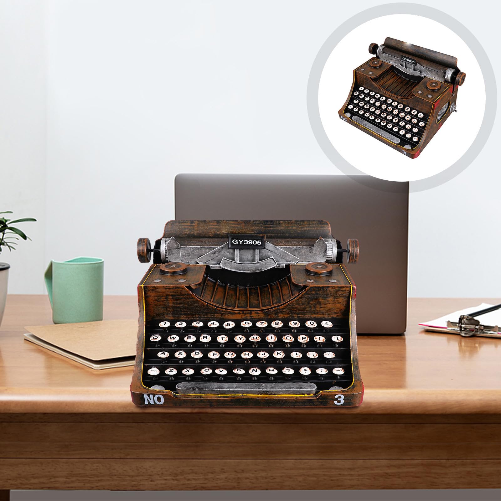 TEHAUX Estatuilla de Máquina de Escribir Retro de Hierro Negro para Salón