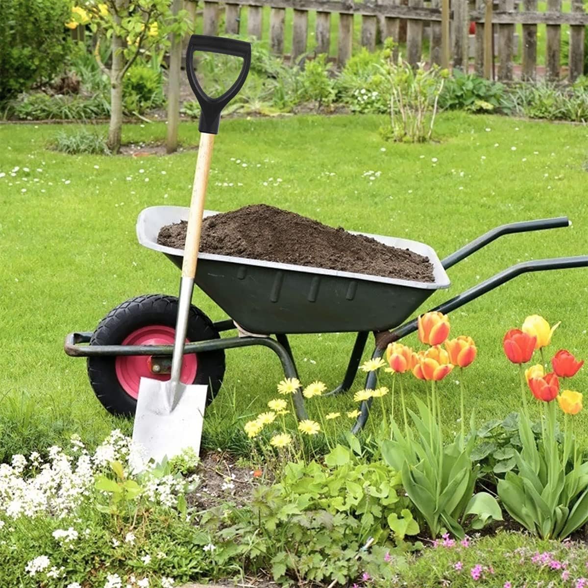 2Pcs PVC Shovel D Grip Handle, 32mm Inner Diameter, Black, Multi-purpose Shovel/Spade Hybrid, Garden Accessories