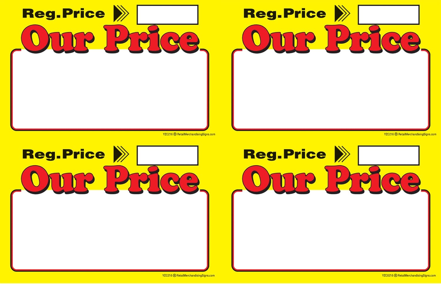 YZA216 Price Sign Laser Cards Our Price Regular Price PC Printable | 100 8 1/2" x 11" Sheets Per Pack | Retail - Supermarket - Grocery Business Store Signs (7" x 11" 1up) 100 Cards