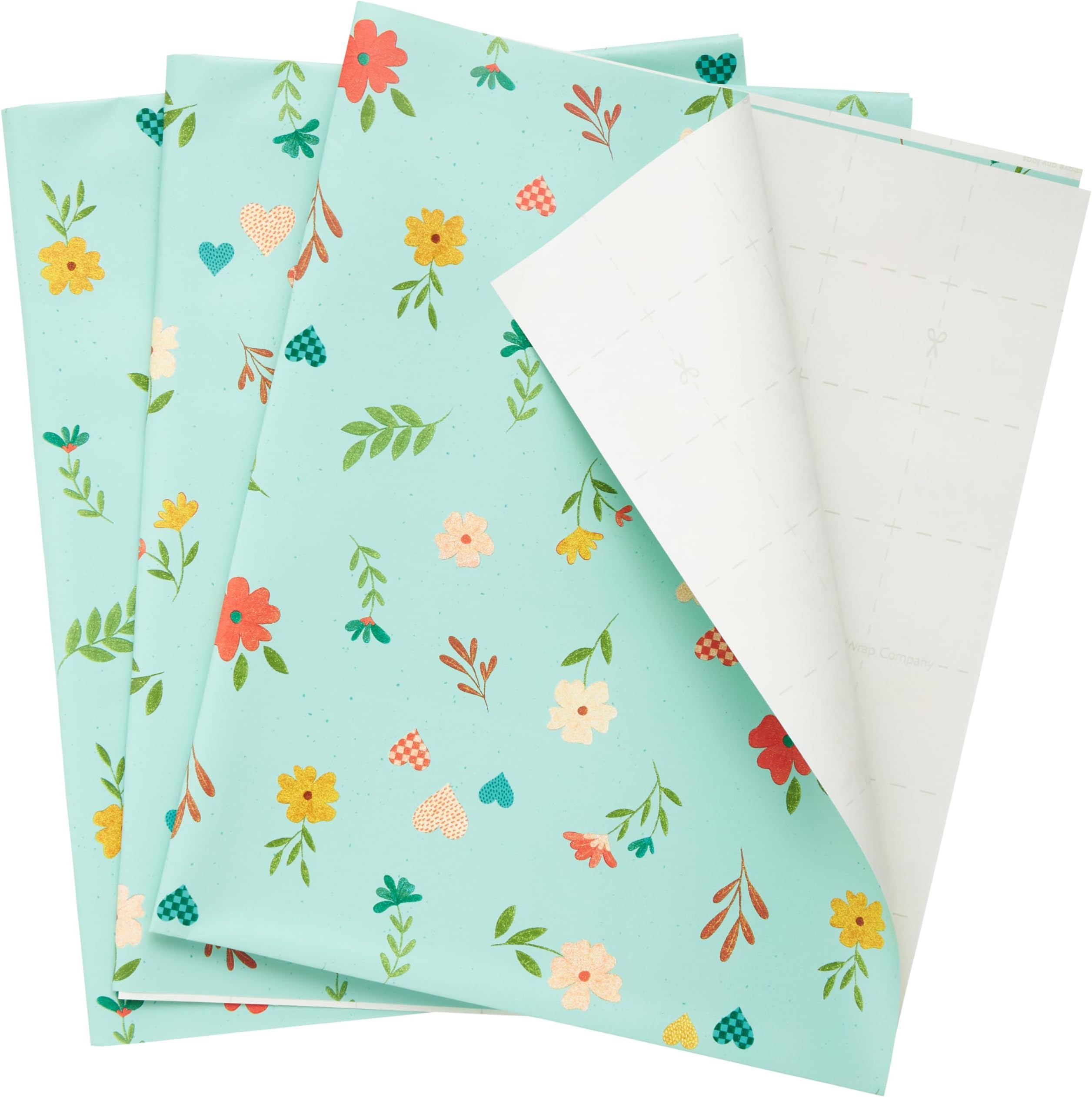 The Gift Wrap Company 58-191809 Cafe Floral Flat Gift Wrapping Paper Sheet Set, 30" x 23", Multicolor, 3 Pieces