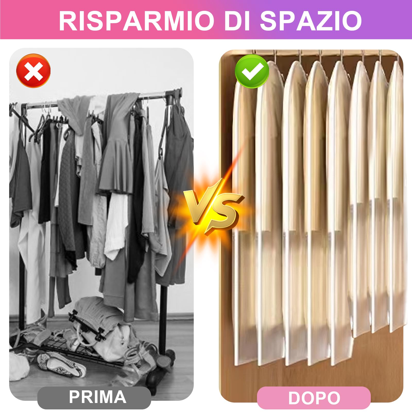 6 Housses Vêtements Transparentes Phantasy 60x140cm - Protection Anti-poussière, Mites, Humidité | Zip Solide