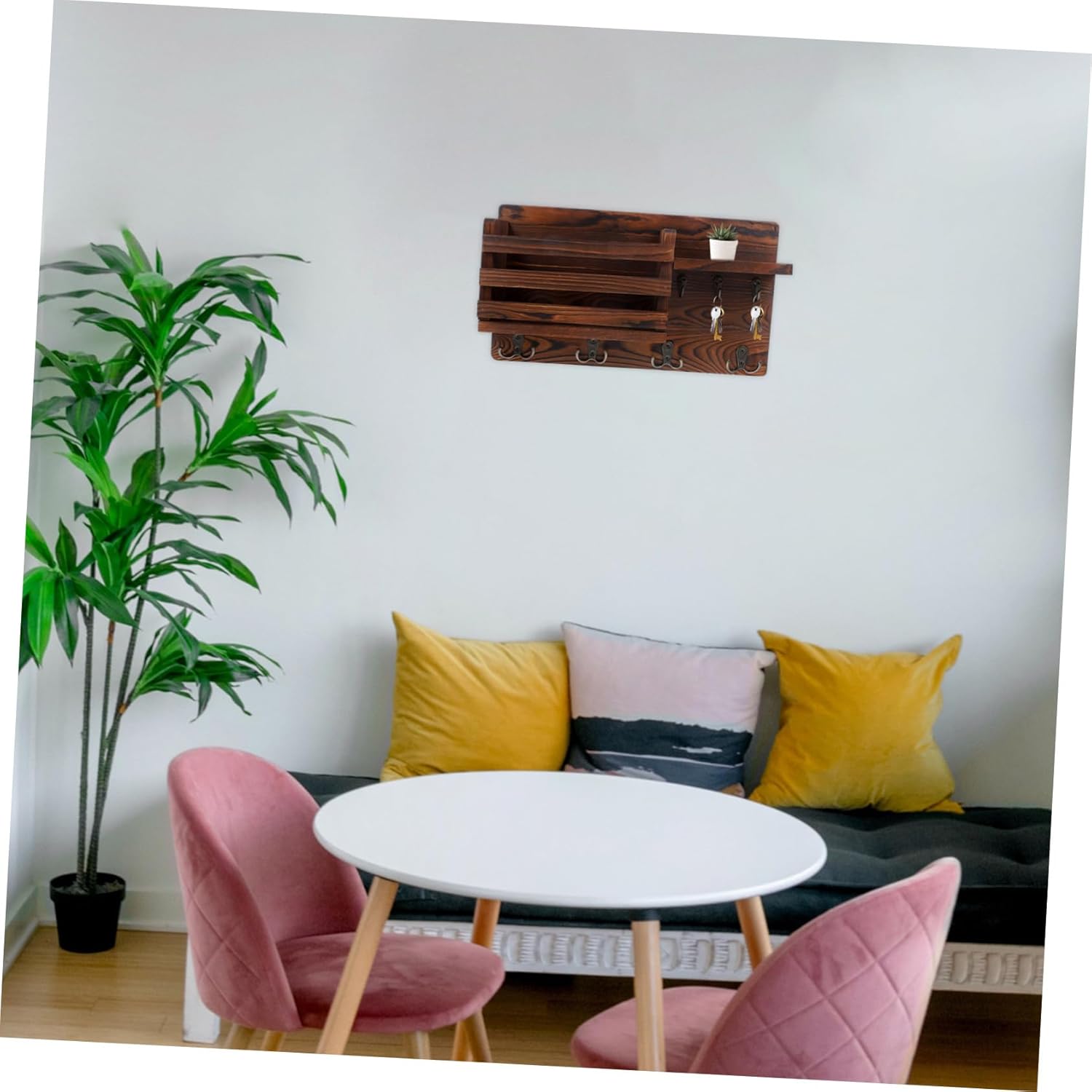 Alipis Wooden Wall-Mounted Key Holder with Hooks Entryway Key and Mail Organizer Decorative Wood Rack for Home Storage Wall Shelf for and Mail