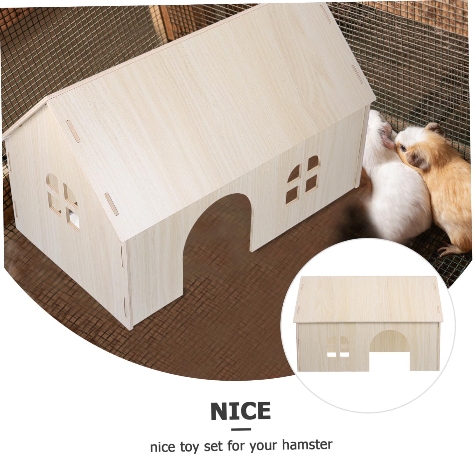 SHINEOFI Großes Hamsterhaus aus Natürlichem Holz Stabiles Nagerversteck und Schlafhaus Warmes Nagerhaus für Meerschweinchen Eichhörnchen und Kaninchen Sicheres Kleintiernest für Innenkäfig