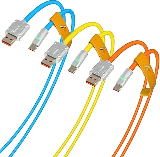 Adoreen USB C Cable 1 Ft-3 Pack-3 Colors, 3A Charge (Soft Silicone-Zinc Alloy) USB A to USB Type C Charger Cord USB 2.0 480Mbps Data for MacBook Pro/Air M2, iPad Pro Samsung Galaxy S23 S22 S21