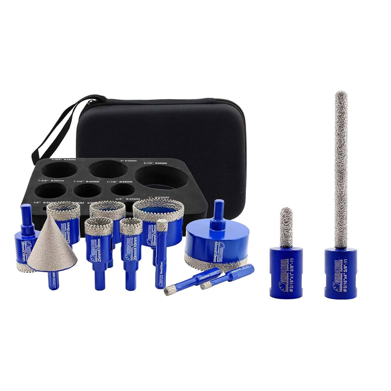 SHDIATOOL Diamond Drill Core Bits Kit, Hole Saw Sets, Diamond Drilling Mould Guide for Porcelain Tile Marble Ceramic Granite with Hollow EVA Guide Jig 11pcs(6/8/10/20/25/28/32/35/50/65/1-3/4inch)
