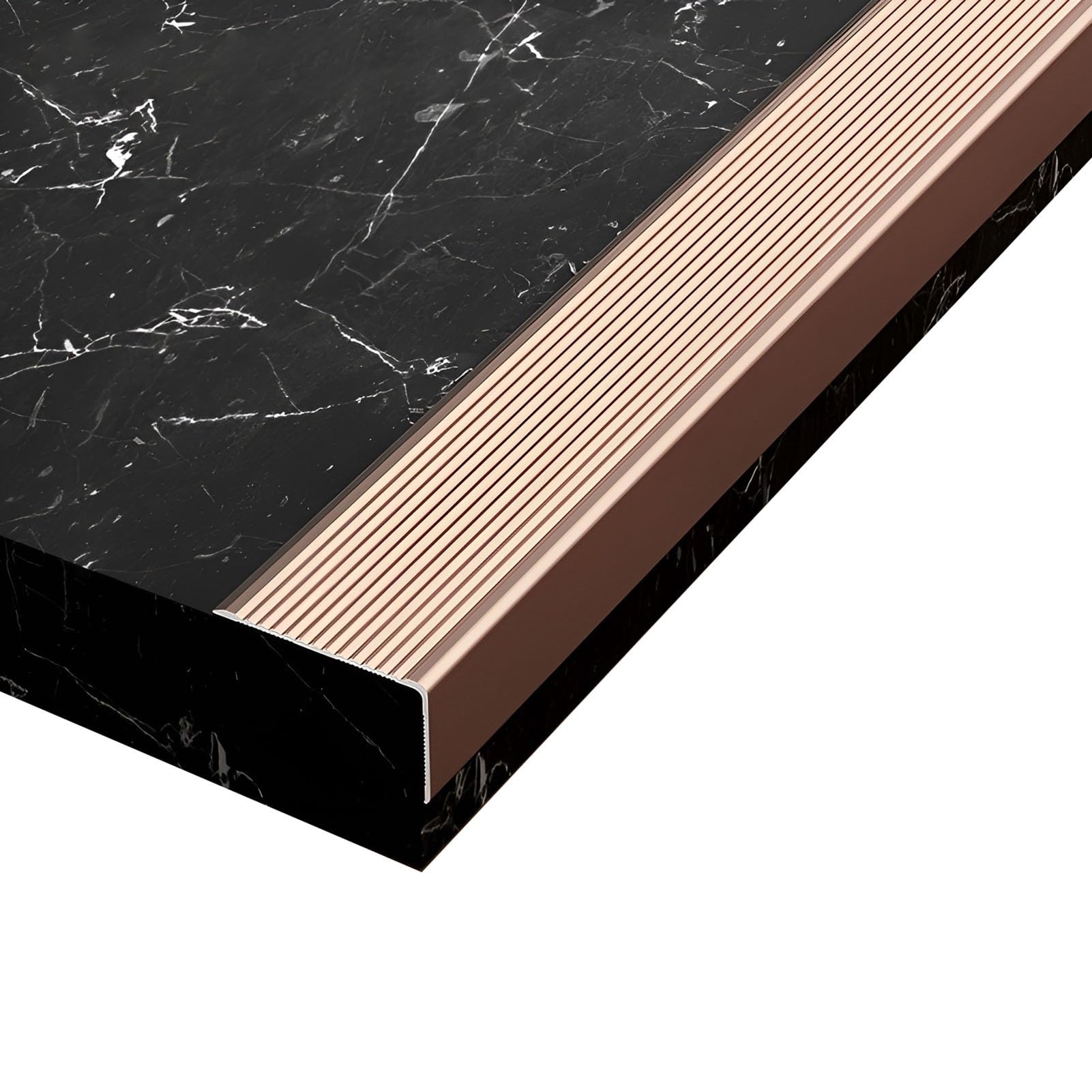 Perfil de protección borde de escalera antideslizante de 5 x 3 cm, perfil angular de aluminio en forma de L para borde de escalón de interior y exterior(Rose gold,100cm/39 In)