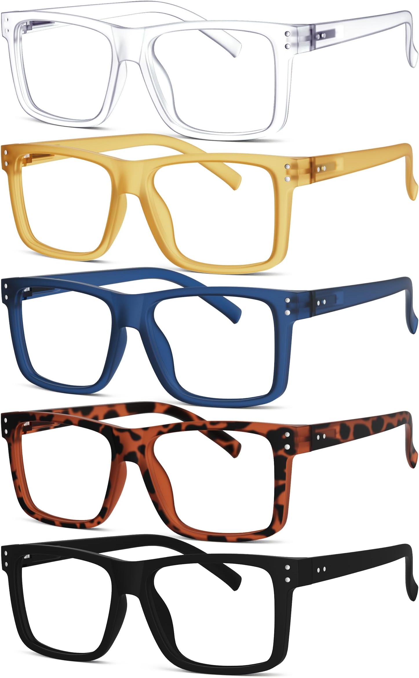 Eyekepper 5-pack Oversized Reading Glasses Square Large Frame Readers for Men and Women +2.00