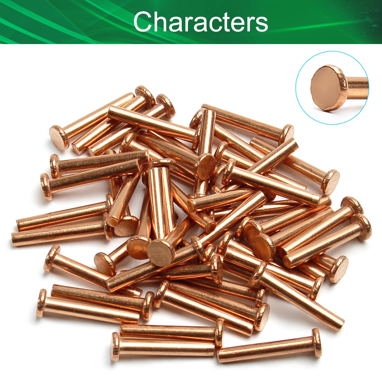 0.16"x0.98"(DxH) Flat Head Copper Rivets Fasteners for Electrical Applications, Copper Tone 50pcs