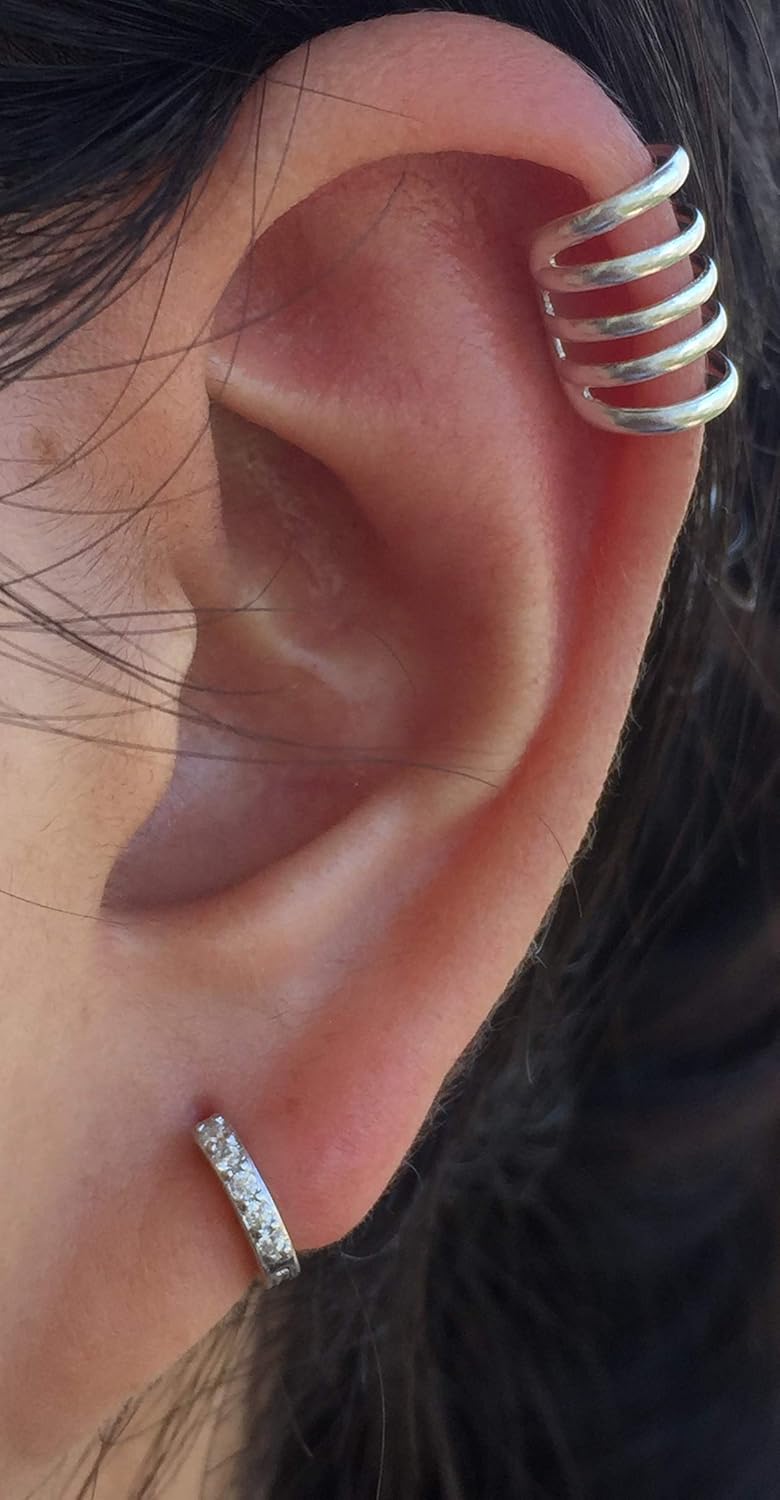 Tiny Small Cubic Zirconia Mini Hoop Earrings Real 925 Sterling Silver for Cartilage Tragus Pierced Sleeper Cuff Women Teen Girls 2nd Hole Round Hinged Huggie Hoops Dainty Fashion Jewelry Gifts Hypoallergenic 6mm/8mm/10mm - Image 3