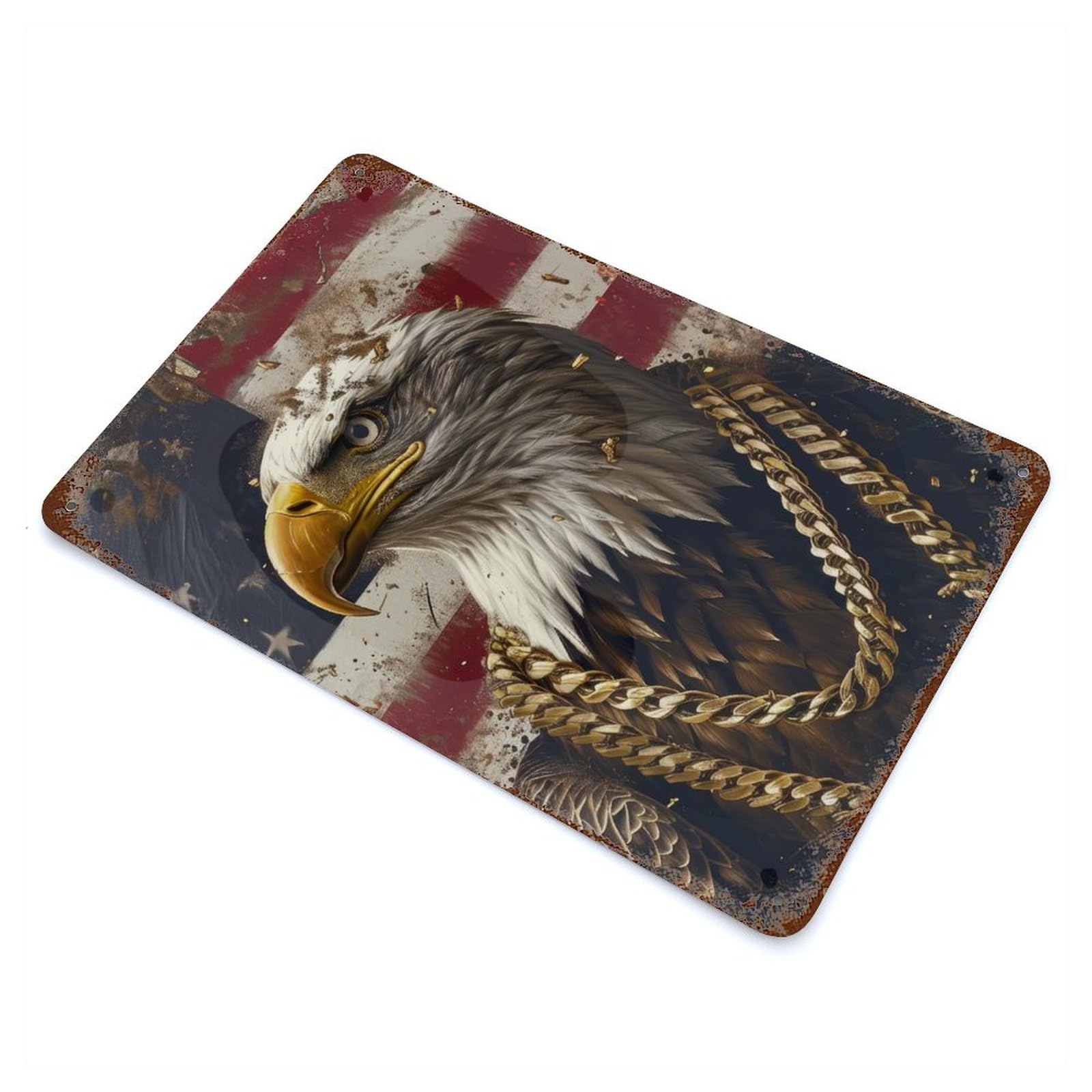 American Bald Eagle Rust Effect Tin Sign 11.8"x7.9", Ideal for Garage, Bar And Workshop Decor