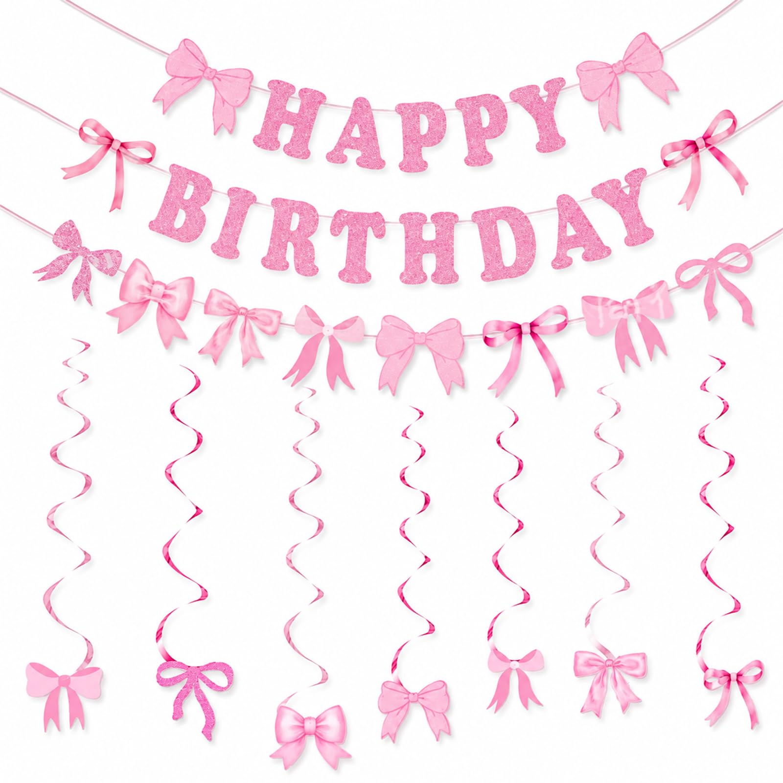Dallys 32-Piece Pink Bow Banner Set for Birthday Parties