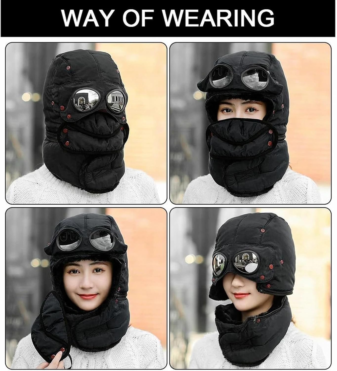 Winter Thermal Hat with Glasses Cycling Windproof Ski Mask Cap Fashion Warm Hat 100% Polyester for Men Women
