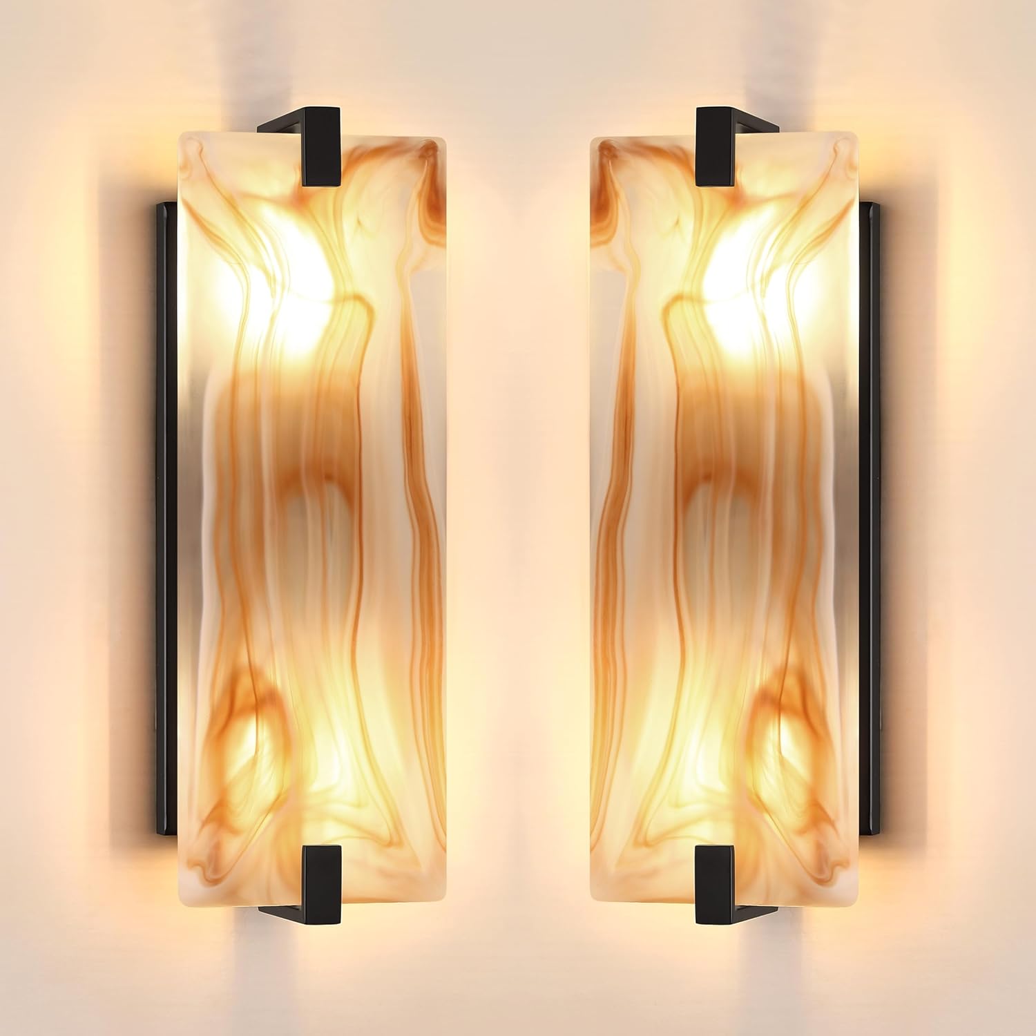 2 Pack 2 Light 15.7" Red Frosted Glass Bathroom Wall Sconce Modern Concise Style Wall Light Fixture,Black Finish for Bedroom Hallway Bedside