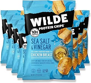 Sea Salt and Vinegar Chicken Chips by Wilde Chips, Thin and Crispy, High Protein, Certified Paleo, Made with Real Chicken, 2.25oz Bag (8 Pack)