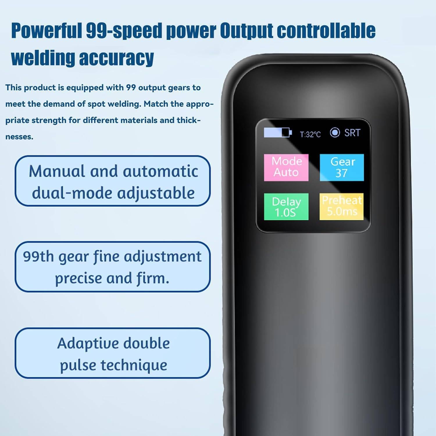 Soudeuse à points portable LCD avec batterie, 99 niveaux, chargement Type-C, aiguille de rechange