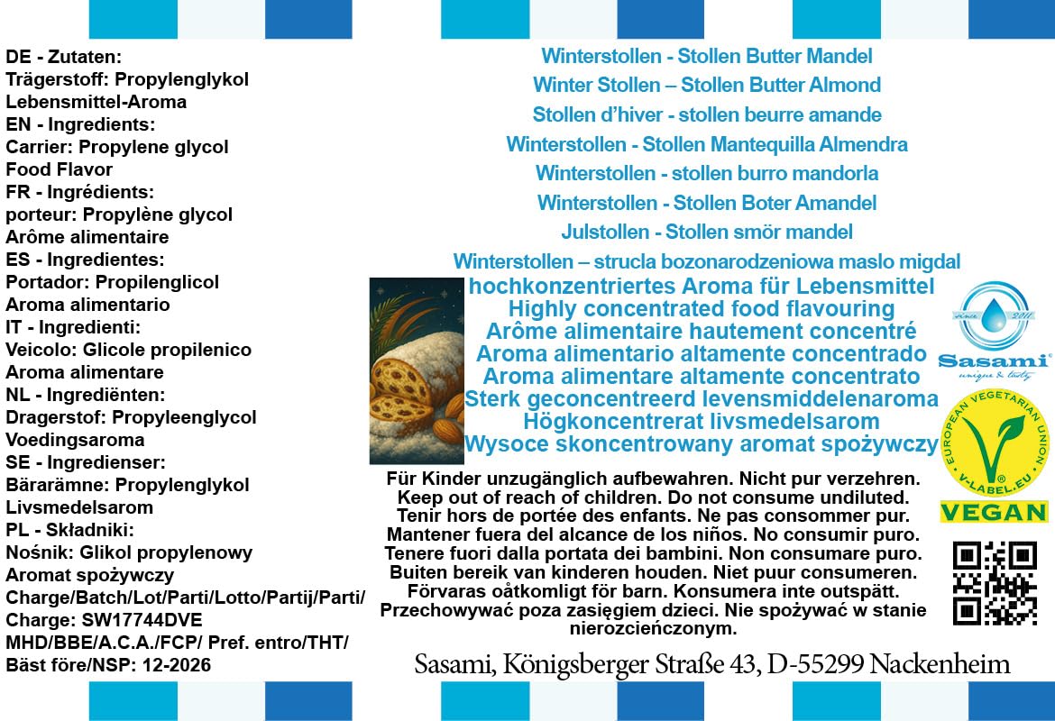 Winterstollen - Stollen Mantequilla Almendra Aroma Concentrado - Vegano - Sasami - 10ml