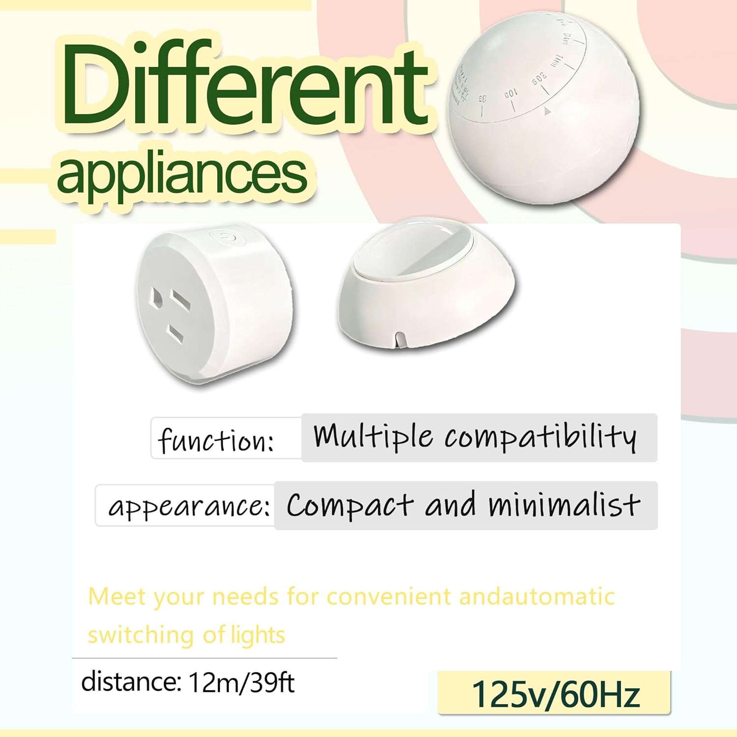 Wireless PIR Motion Sensor Switch with Outlet Adjustable Sensing/Delay Dual Wiring - Brightness Sensing for Home Office Garage Bedroom - Easy Install for Lights Fans