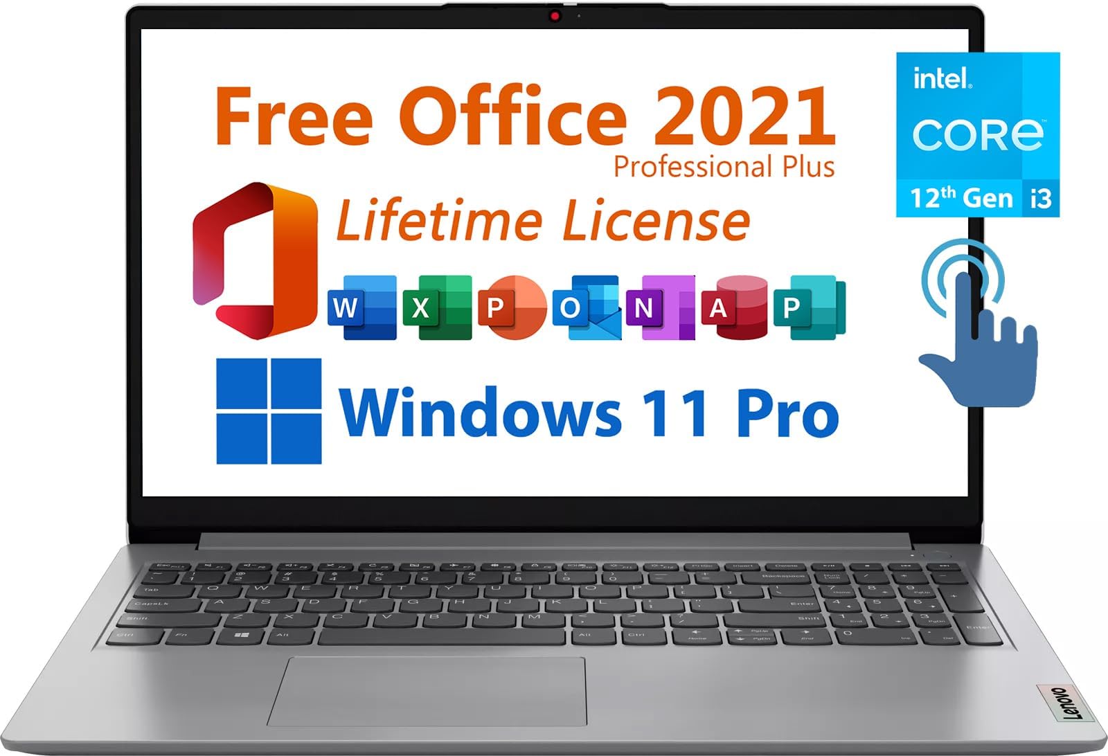 15.6" Business Laptop, Free Microsoft Office 2021 with Lifetime License, FHD Touchscreen Display, Intel 6-Core i3-1215U Upto 4.4 GHz, 16GB RAM, 512GB SSD, WiFi 6, 7 Hrs Battery, Windows 11 Pro