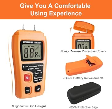 Moisture Meter For Wood, Wood Moisture Meter Firewood Moisture Meter Moisture Meter For Lumber, Digital Moisture Detector,Pin-Type Water Leak Detector Damp Tester For Wood Firewood Paper Floor-Yellow