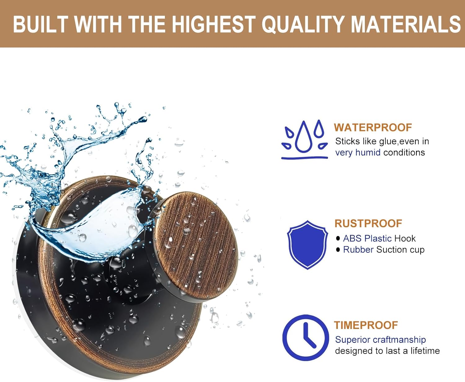 ZESLMG Bronze Suction Cup Hooks for Glass Window, Shower Hook for Inside Shower, Removable Towel Hooks for Bathroom Kitchen Wall Glass Door, Wreaths Loofah Suction Hook for Hanging, 4 Pack thumbnail