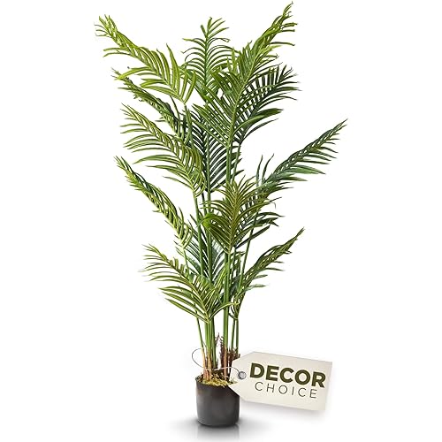Artificial Palm Tree, Faux Plants for Home Decor Indoor, Fake Plants Tall for Office, Artificial Palm Plant & Large Plants for Living Room Decor, Faux Plants Indoor Artificial Tropical Plants - 5 Feet