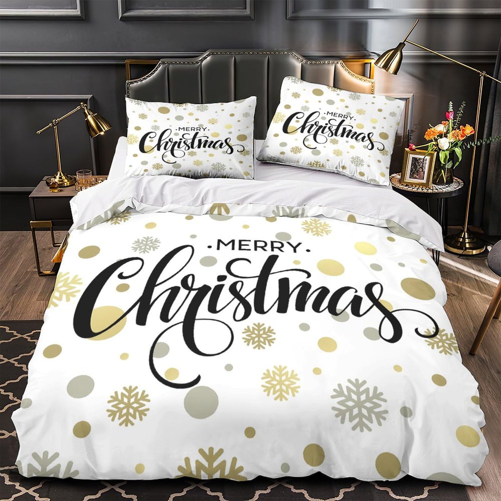 Parure de lit Noël 135x200 microfibre avec housse et taies pour lit simple