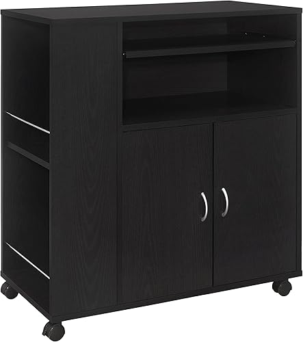 Miniatura 3 de Kings Brand Furniture - Carrito rodante con ruedas para isla de cocina con armario de almacenamiento, color negro
