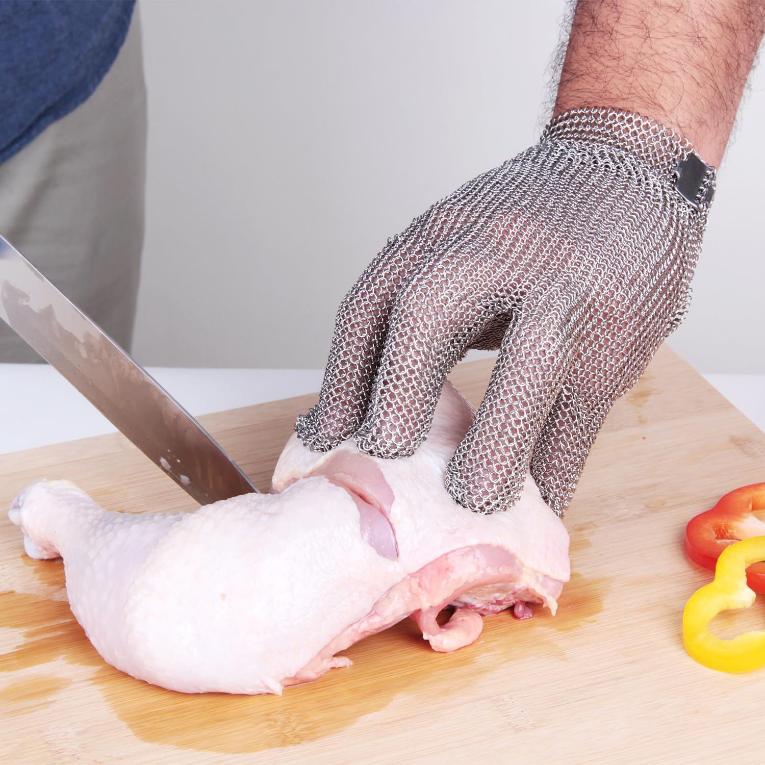 Guantes resistentes a los cortes de malla metálica de acero inoxidable de grado alimenticio para carnicero, corte de carne, pescado, fileteo, ostras, corte de ropa y procesamiento de cuero (mediano