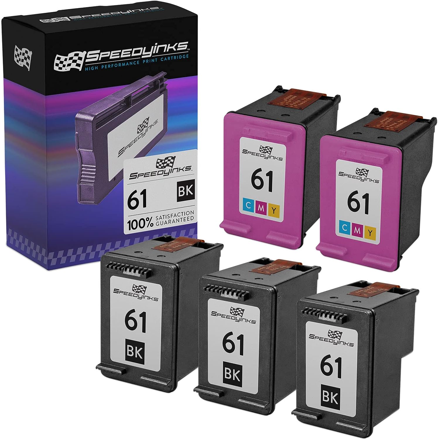 SPEEDYINKS Remanufactured Ink Cartridge Replacement for HP 61 (3 Black & 2 Color, 5-Pack) Compatible with HP DeskJet 1056 1510 1512 2514 2540 3050 3051A 3051A-J611h 3052A 3052A and More