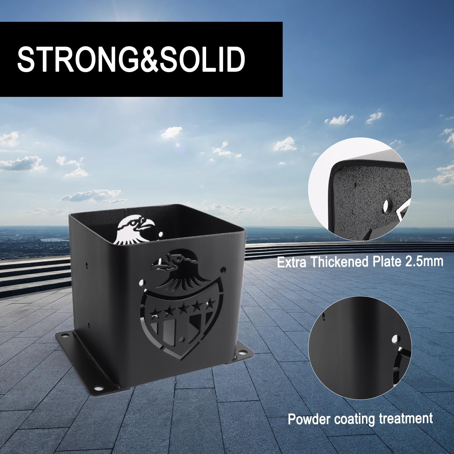 6x6 Post Base 4Pcs (Inner Size 5.6"x5.6") Post Brackets with Eagle Shield Design - Heavy Duty Fence Post Anchors for Wood, Pergola, and Deck Railing 6x6 Pergola Brackets Kit