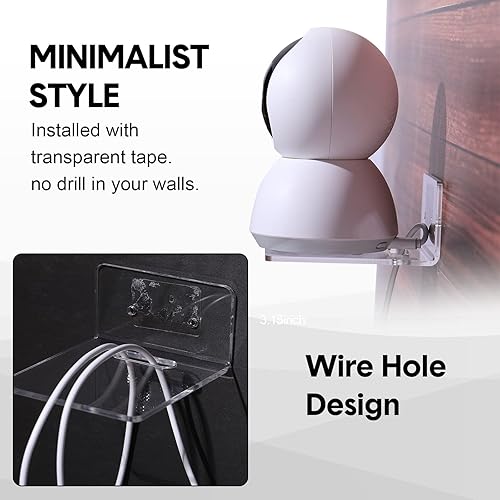 Miniatura 5 de Juego de 6 estantes de pared pequeños de acrílico sin taladro, estantes adhesivos para cámaras de seguridad, monitores de bebé, altavoces, estantes