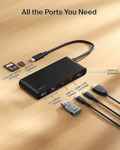 Miniatura 3 de Belkin Concentrador USB C, concentrador de 7 puertos con pantalla HDMI 4K  60Hz, SD y MicroSD, entrega de energía de 100 W, transferencia rápida de