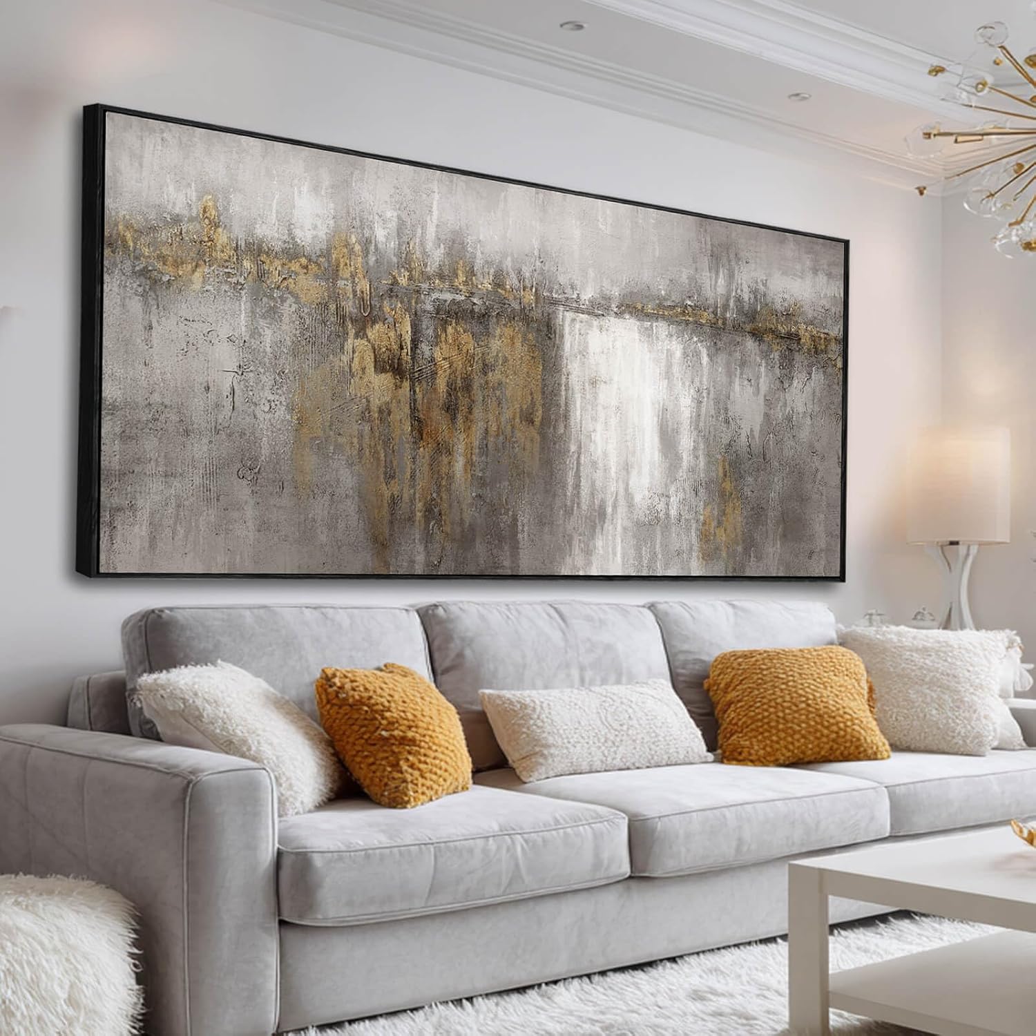 Abstract Hanging Art Grey and Gold Poster Print Neutral Decorative Pictures 36"x70" Poster for Bedroom Artwork for Office 70"L x 36"W Gold