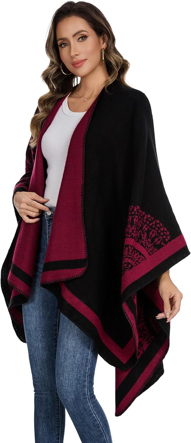 Shawl Wraps for Women, Elegant Knitted Cape Open Front Poncho Scarf Blanket Cardigan Coat for Spring, Autumn, and Winter - Image 2